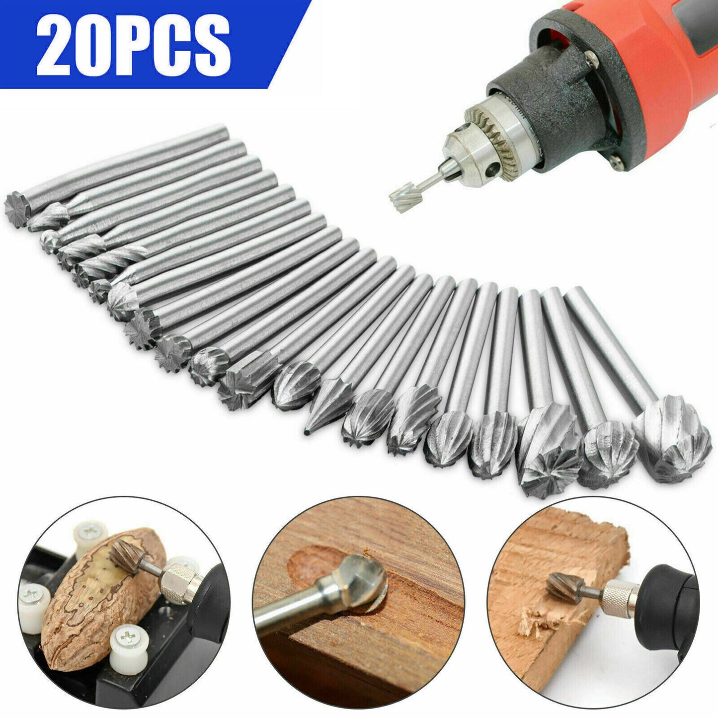 20 x 1/8" Tungsten Carbide Rotary Drill Bits (Type A)