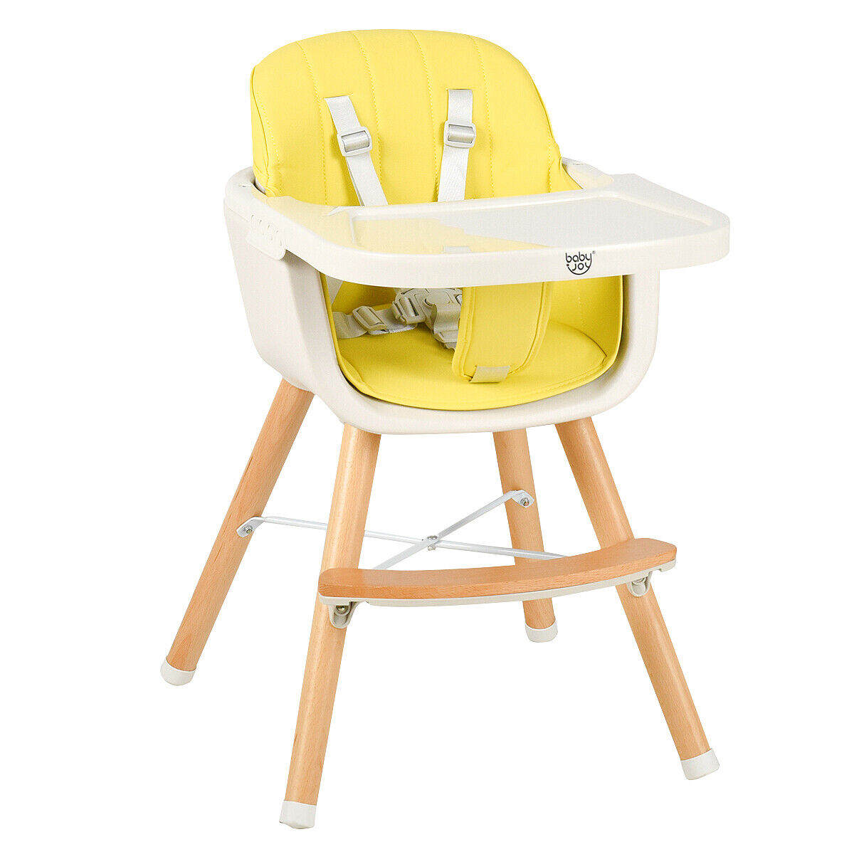 3 in 1 Convertible Highchair for Babies in Wood, Yellow