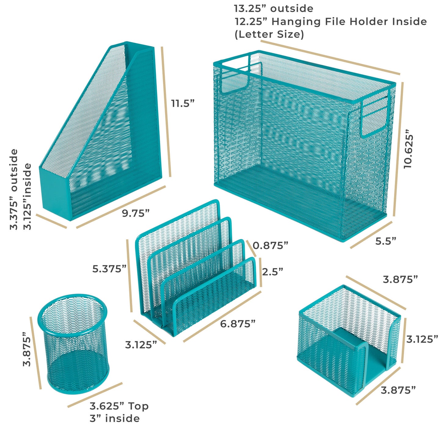 5-Piece Desk Organizer Set, Teal