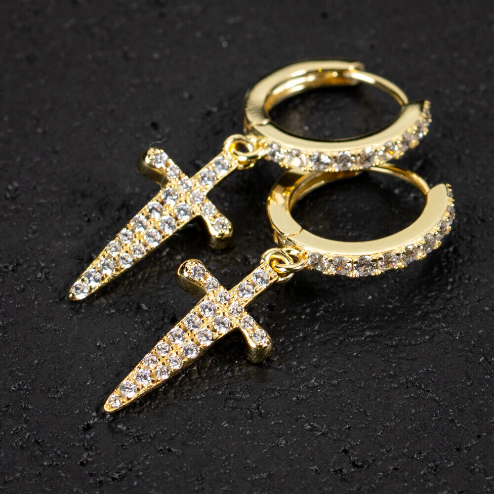 Yellow Gold Plated Cross Hoop Earrings