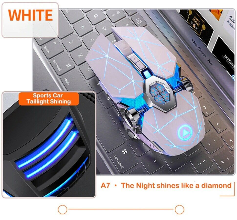 Wireless Optical USB Mouse LED Rechargeable Mouse, Color: white