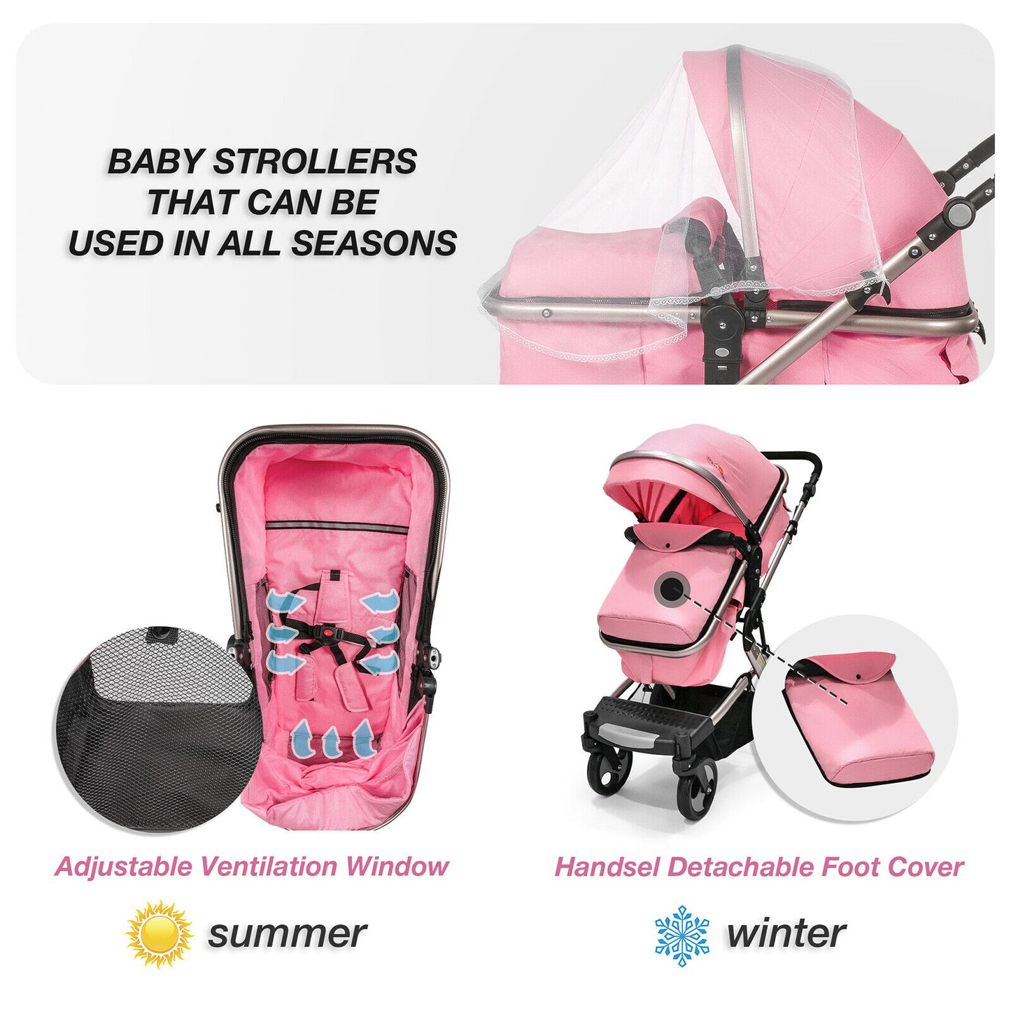 Baby stroller 2 in 1, Pink