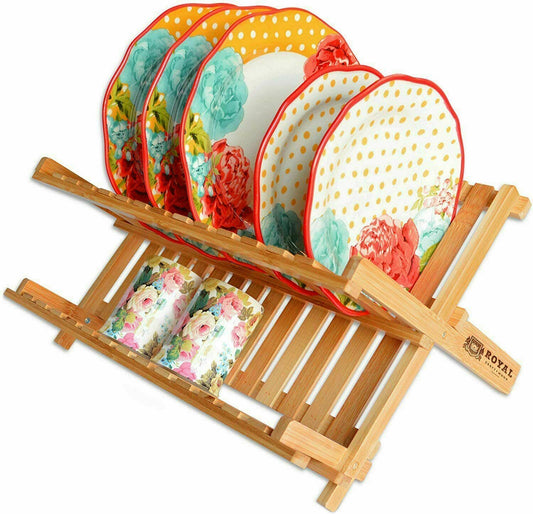 2 Tier Bamboo Collapsible Dish Drainer