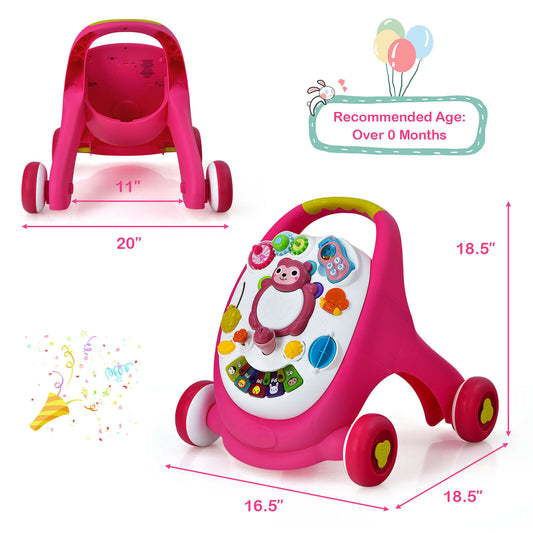 Learning walker for children with lights and sounds, pink