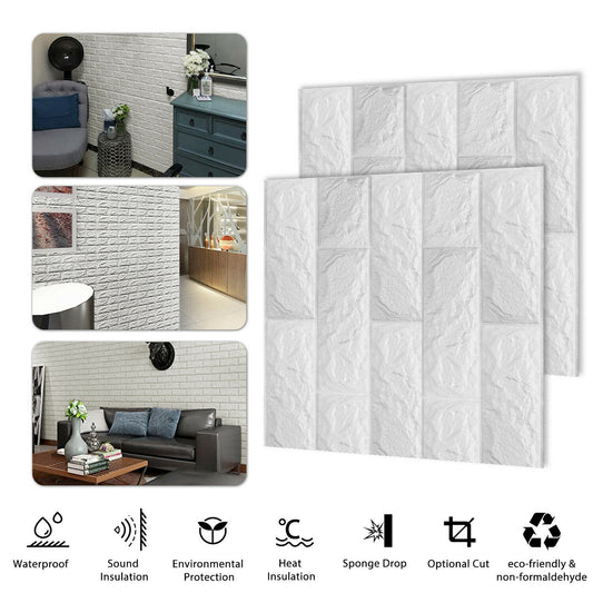 Self Adhesive 3D Wallpaper Waterproof, 10 pcs (white)