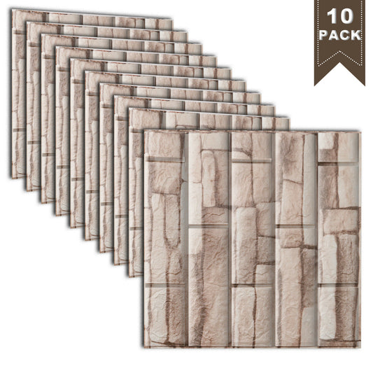 Self Adhesive 3D Wallpaper Waterproof, 10 pcs (brown)