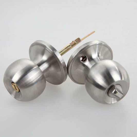 Stainless Steel Round Door Knobs with Key Set Silver