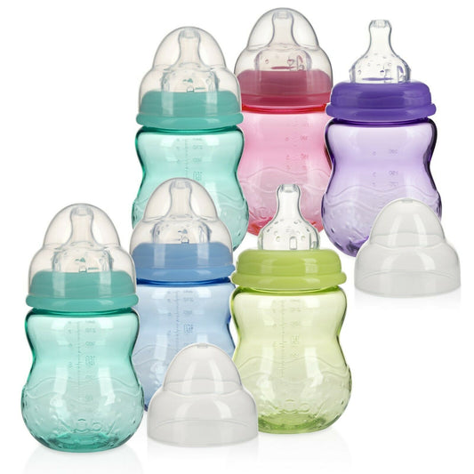 Leak-Free Wide Neck Baby Bottles 3-Pack, Color: Aqua/Yellow/Blue