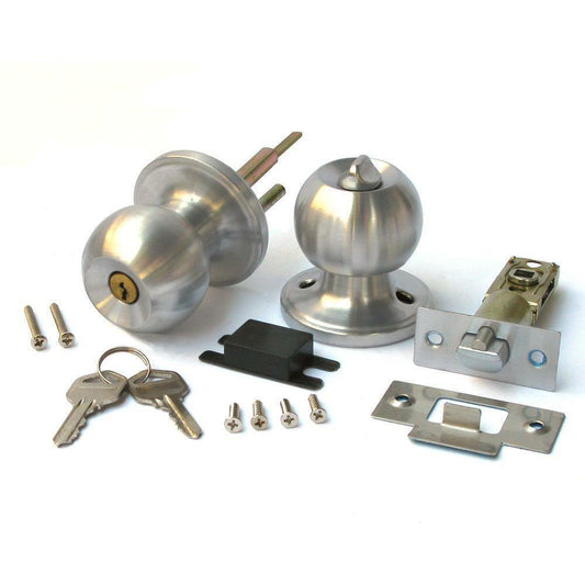 Stainless Steel Round Door Knobs with Key Set Silver