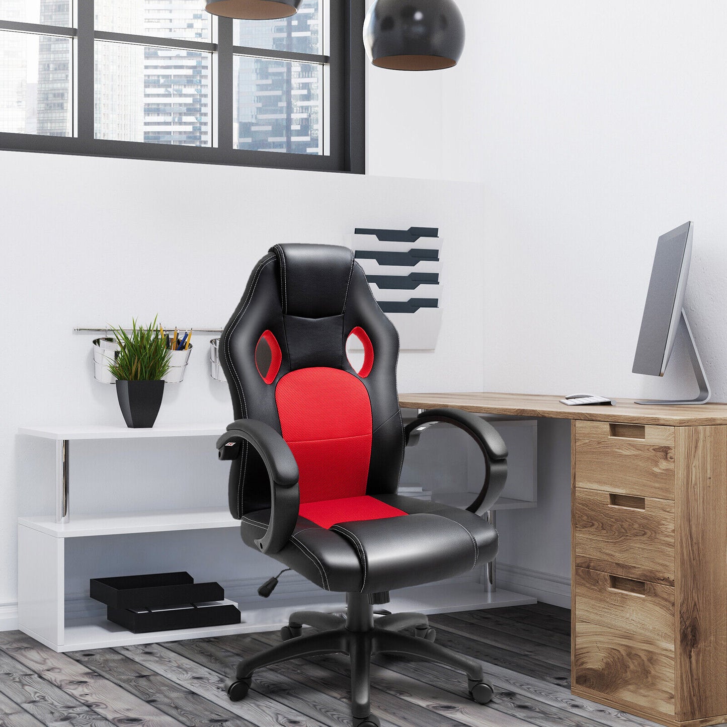 Office chair with high back, color: red