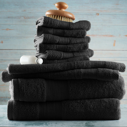 10-Piece Bath Towel Set (Color: Black)