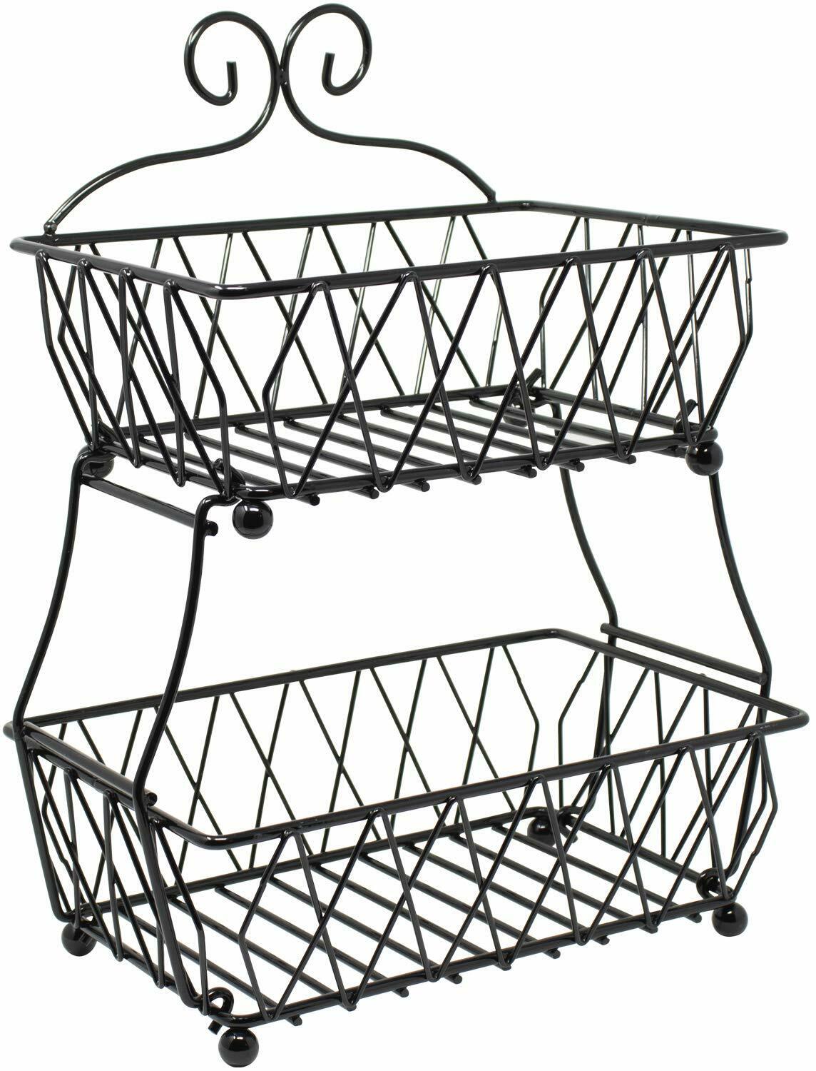 2 Tier Fruit Basket Stand, Color: Black