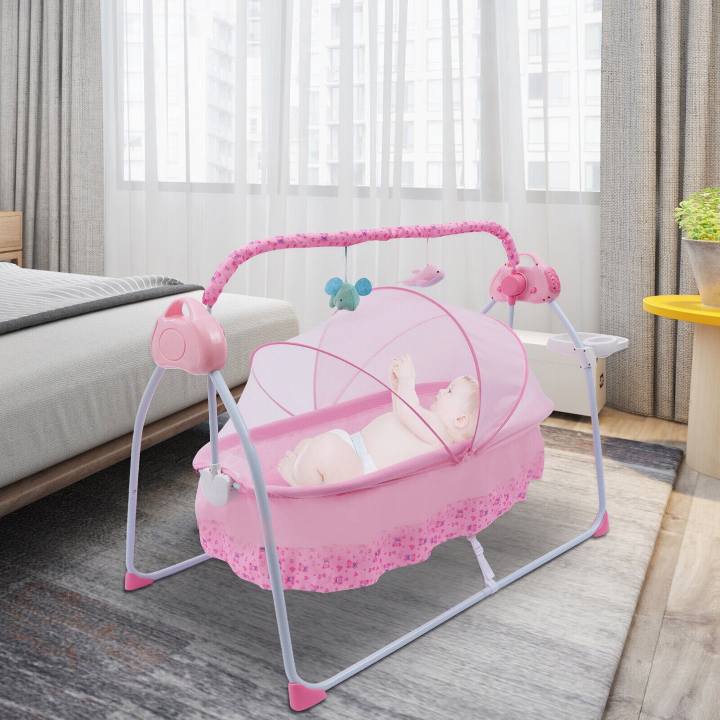 Automatic baby swing with net, Color: Pink