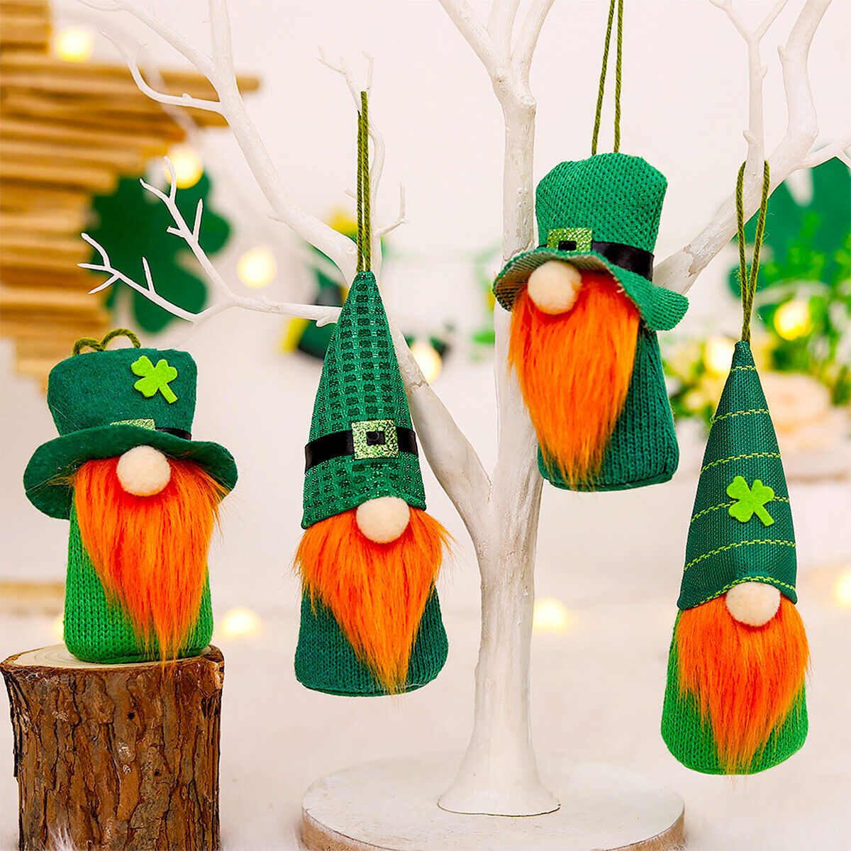 4pcs Irish Green Clover Plush Christmas Gnomes