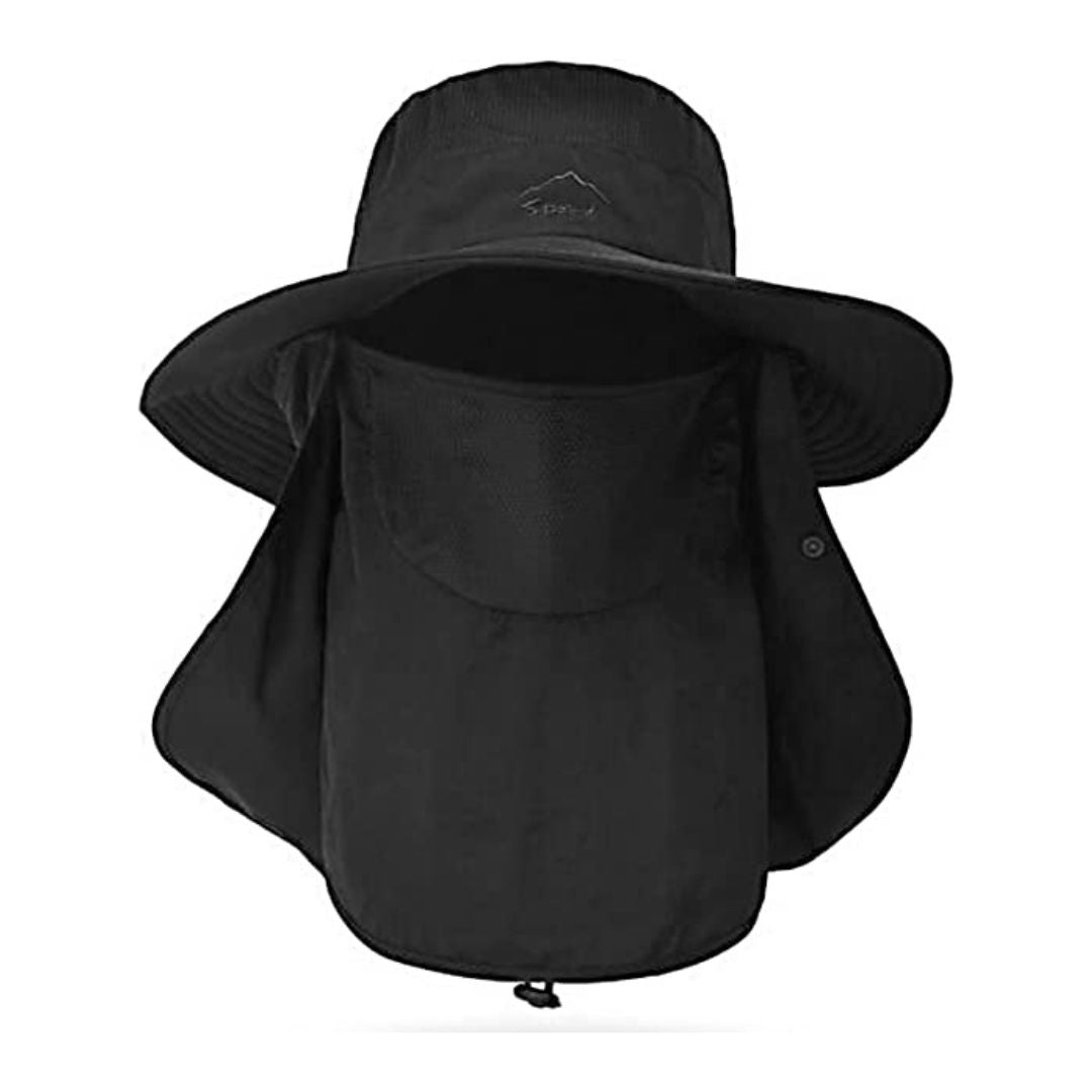 Flap Wide Brim Fishing Hat (Color: Black)